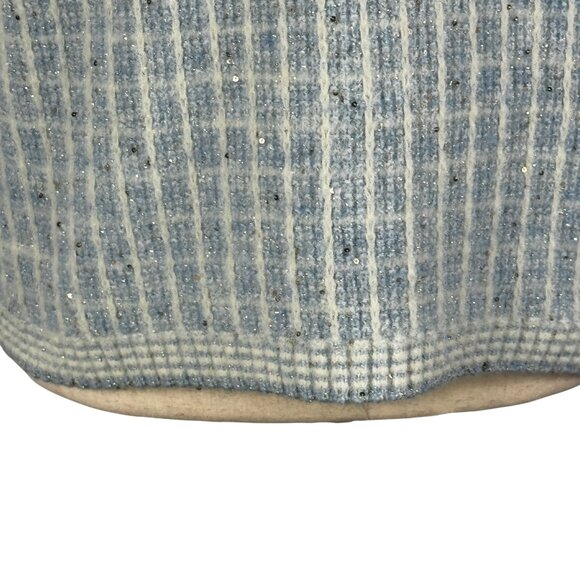 Like new! Talbots Crewneck Sweater - Sequin Plaid in Blue White Silver Sz Medium - Picture 9 of 10